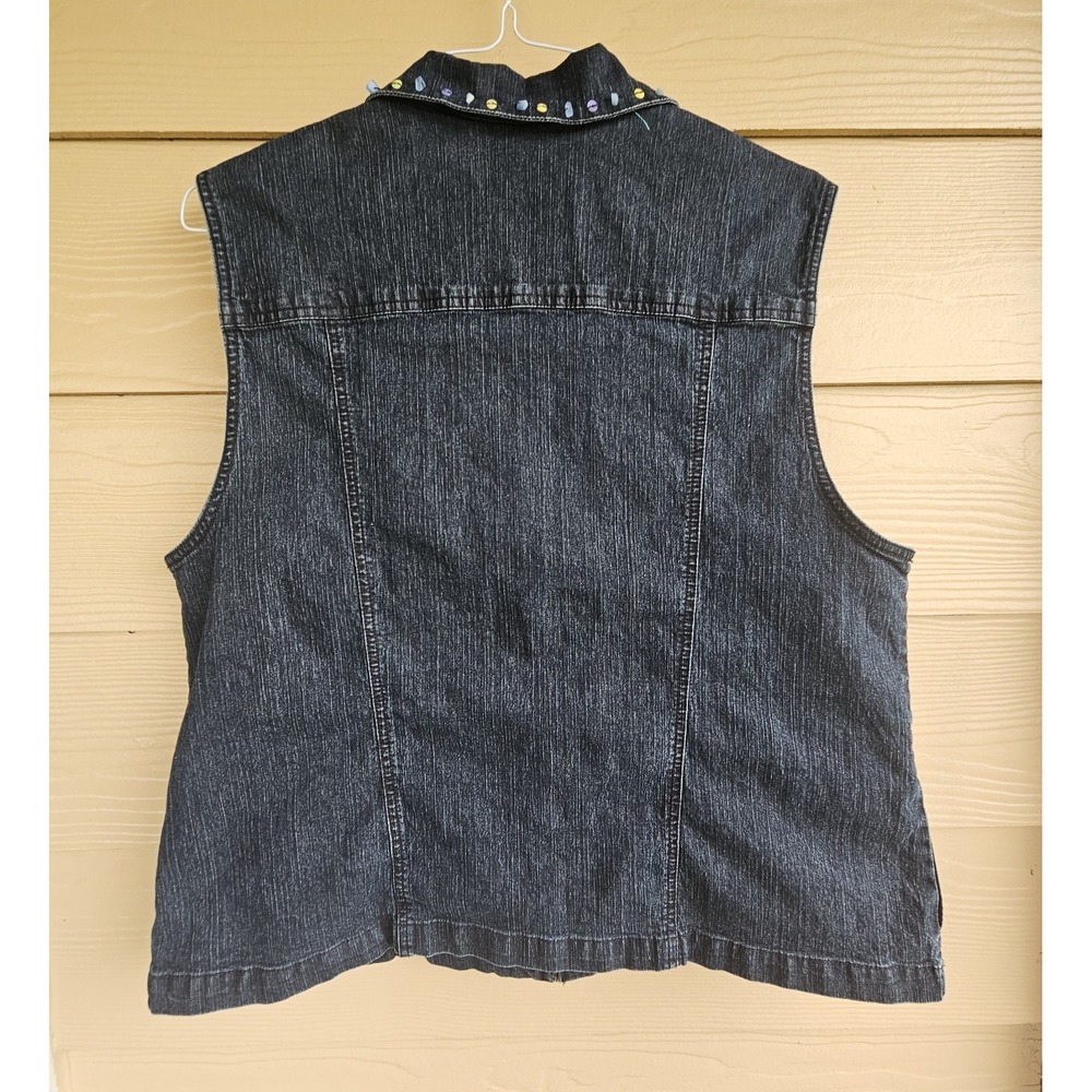 Alfred Dunner Denim Sleeveless Zip Up Jacket Vest Size 16 Embroidery Butterflies - Picture 6 of 12